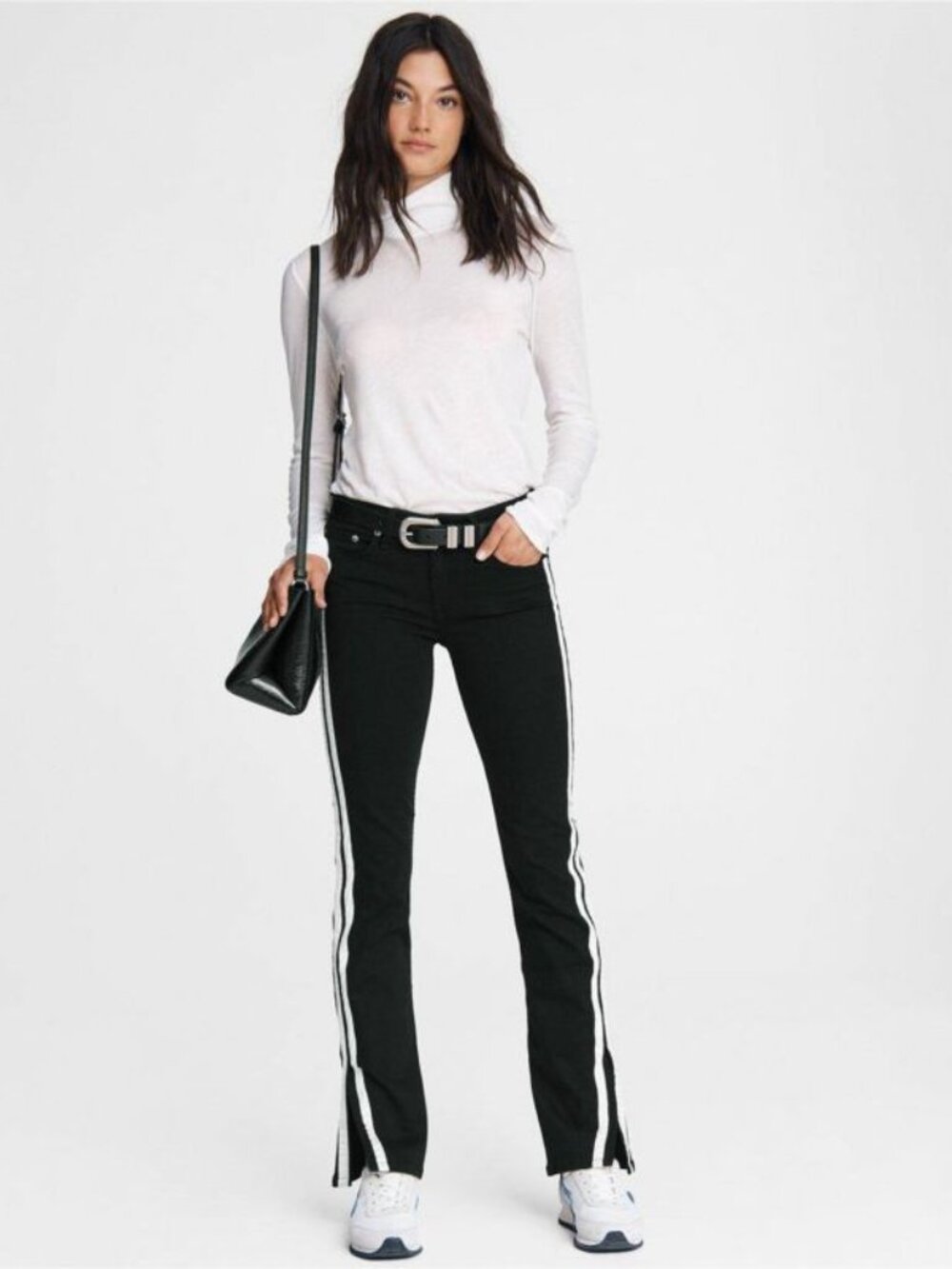 Rag & Bone Cate Womens Mid Rise Flare Jeans Size 26 Black White Stripe 27x32